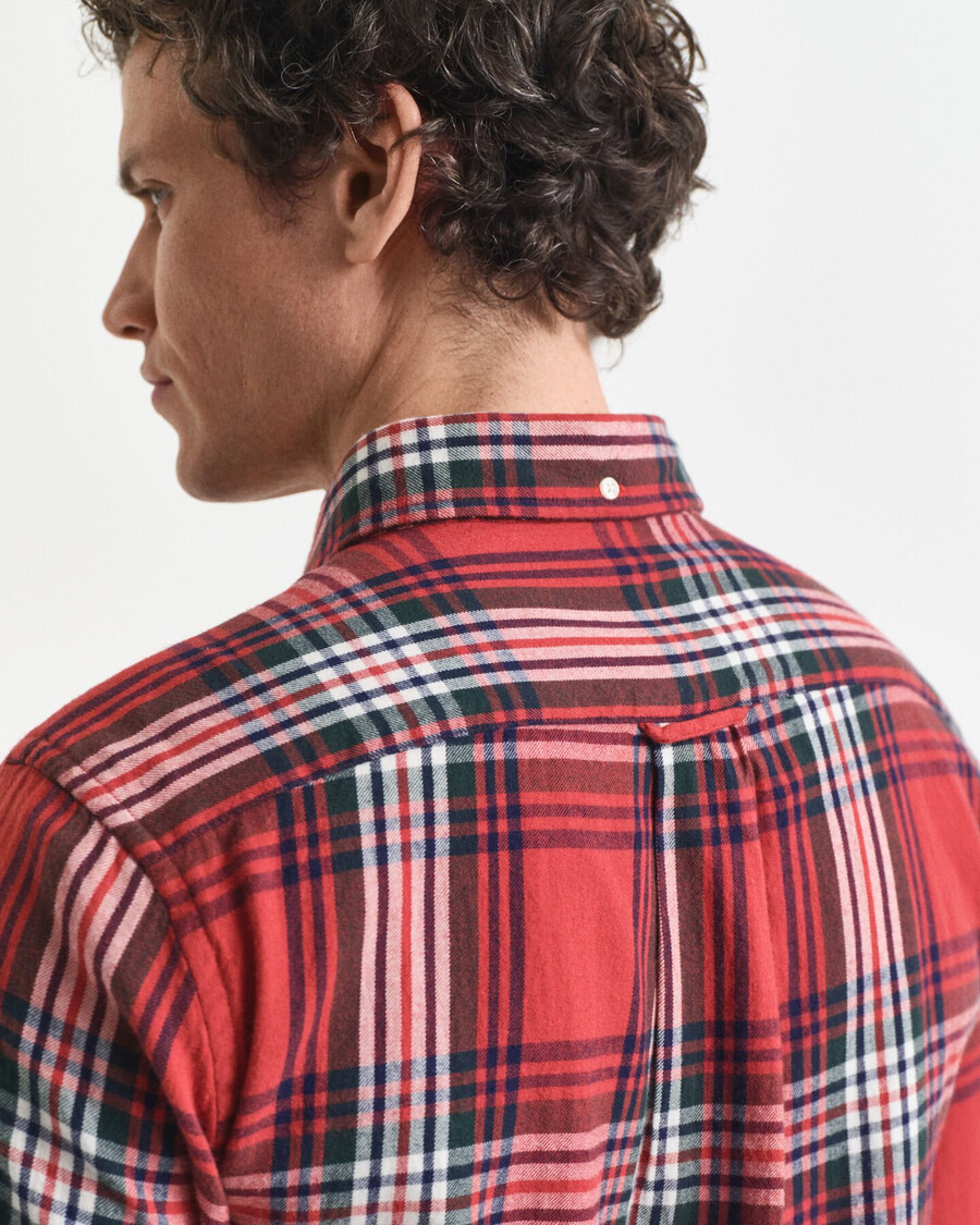 camisa xadrez de flanela com modelagem regular e acabamento ondulado - cor ferrugem moderna