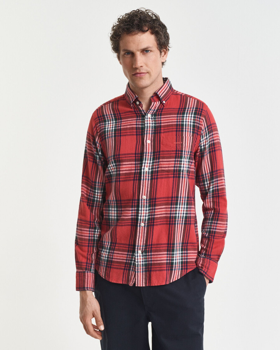 camisa xadrez de flanela com modelagem regular e acabamento ondulado - cor ferrugem moderna