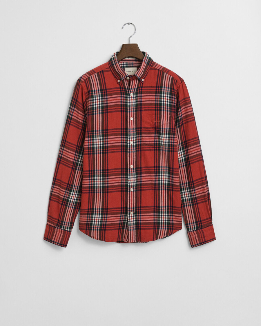 camisa xadrez de flanela com modelagem regular e acabamento ondulado - cor ferrugem moderna