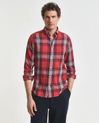 camisa xadrez de flanela com modelagem regular e acabamento ondulado - cor ferrugem moderna