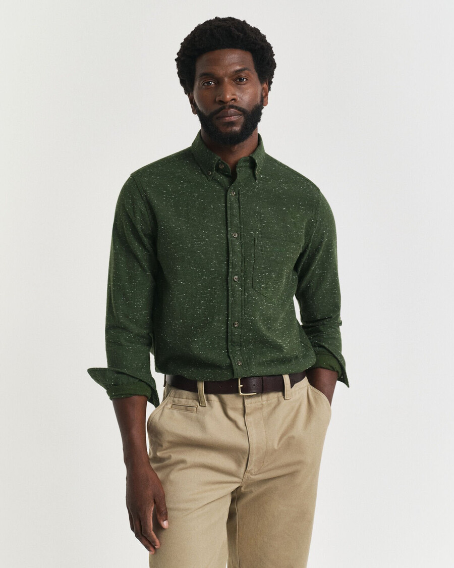 camisa de flanela nepps de corte regular - verde campestre