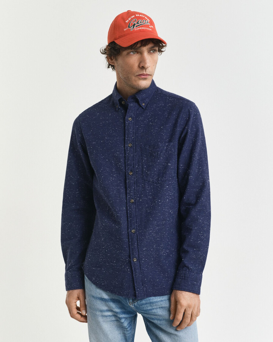 camisa de flanela nepps de corte regular - azul persa