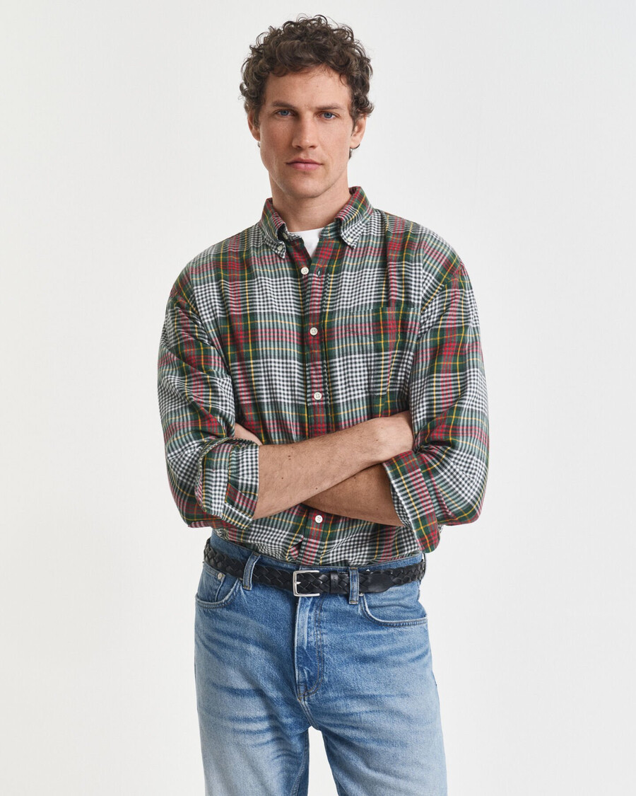 camisa de sarja xadrez leve e de corte relaxado - verde tartan