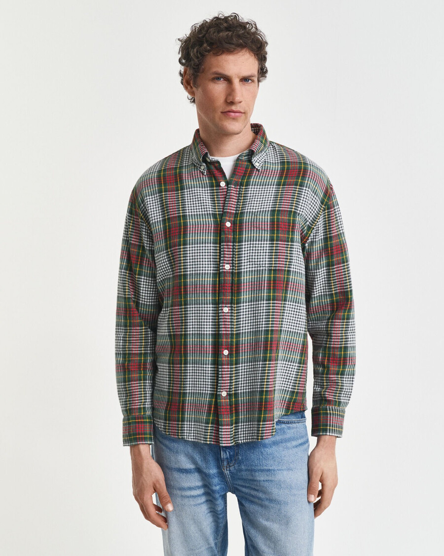 camisa de sarja xadrez leve e de corte relaxado - verde tartan