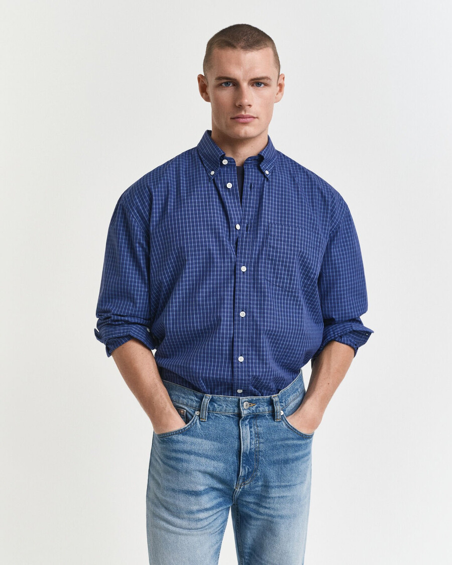camisa oversized de popeline micro xadrez - azul persa