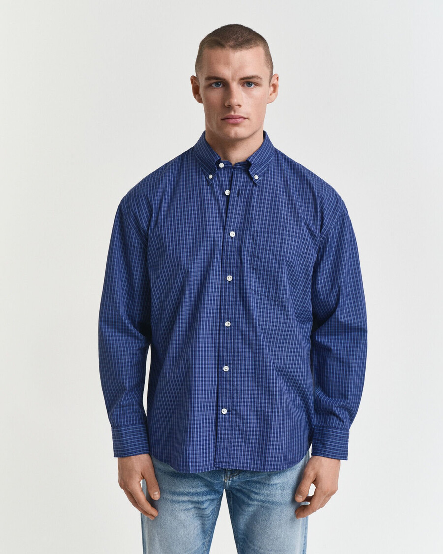 camisa oversized de popeline micro xadrez - azul persa