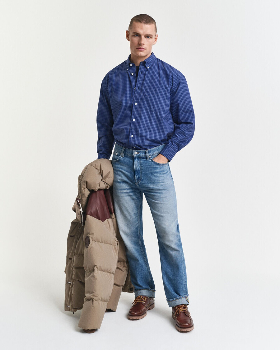 camisa oversized de popeline micro xadrez - azul persa