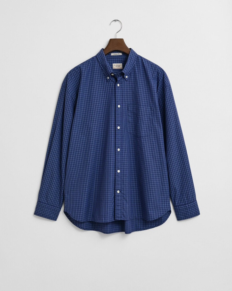 camisa oversized de popeline micro xadrez - azul persa