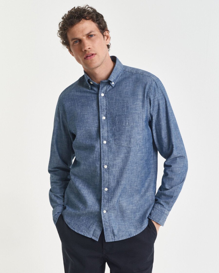 camisa chambray Índigo de corte regular - azul médio