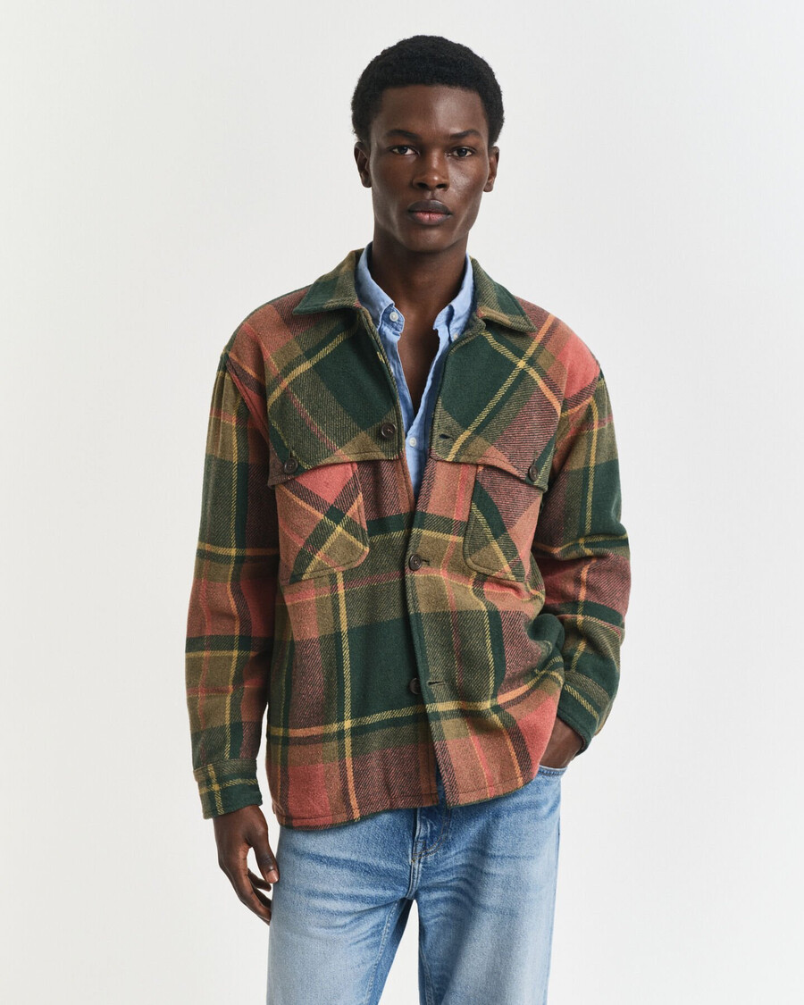 camisa xadrez de lã grossa com modelagem relaxada - verde campestre