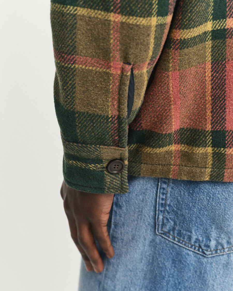camisa xadrez de lã grossa com modelagem relaxada - verde campestre