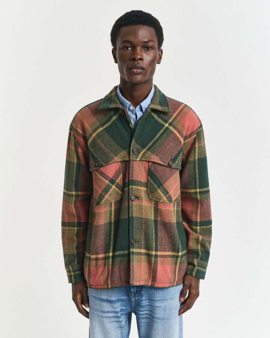 camisa xadrez de lã grossa com modelagem relaxada - verde campestre
