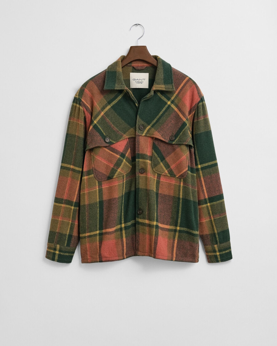 camisa xadrez de lã grossa com modelagem relaxada - verde campestre