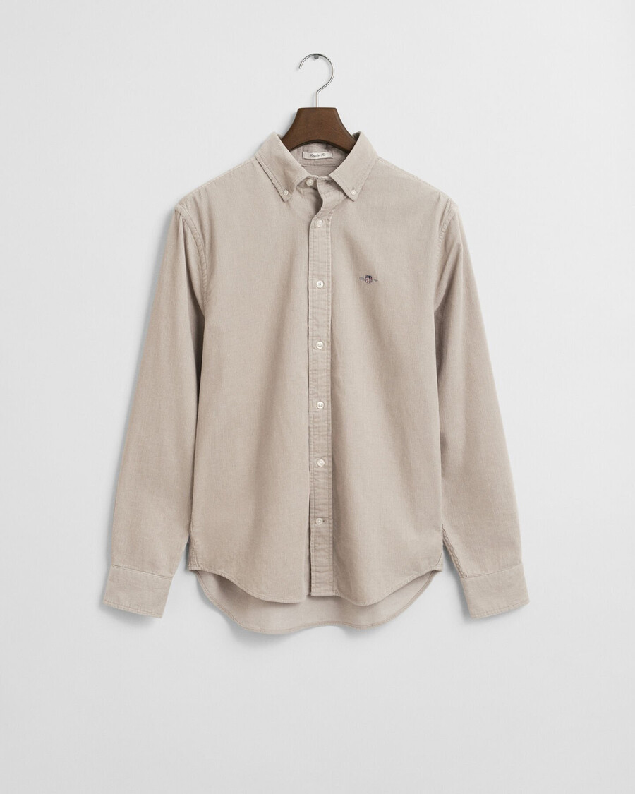 camisa de veludo cotelê de algodão com corte regular - bege acinzentado