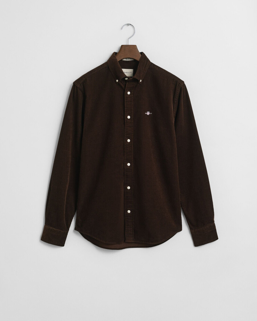 camisa de veludo cotelê de algodão com modelagem regular - marrom intenso