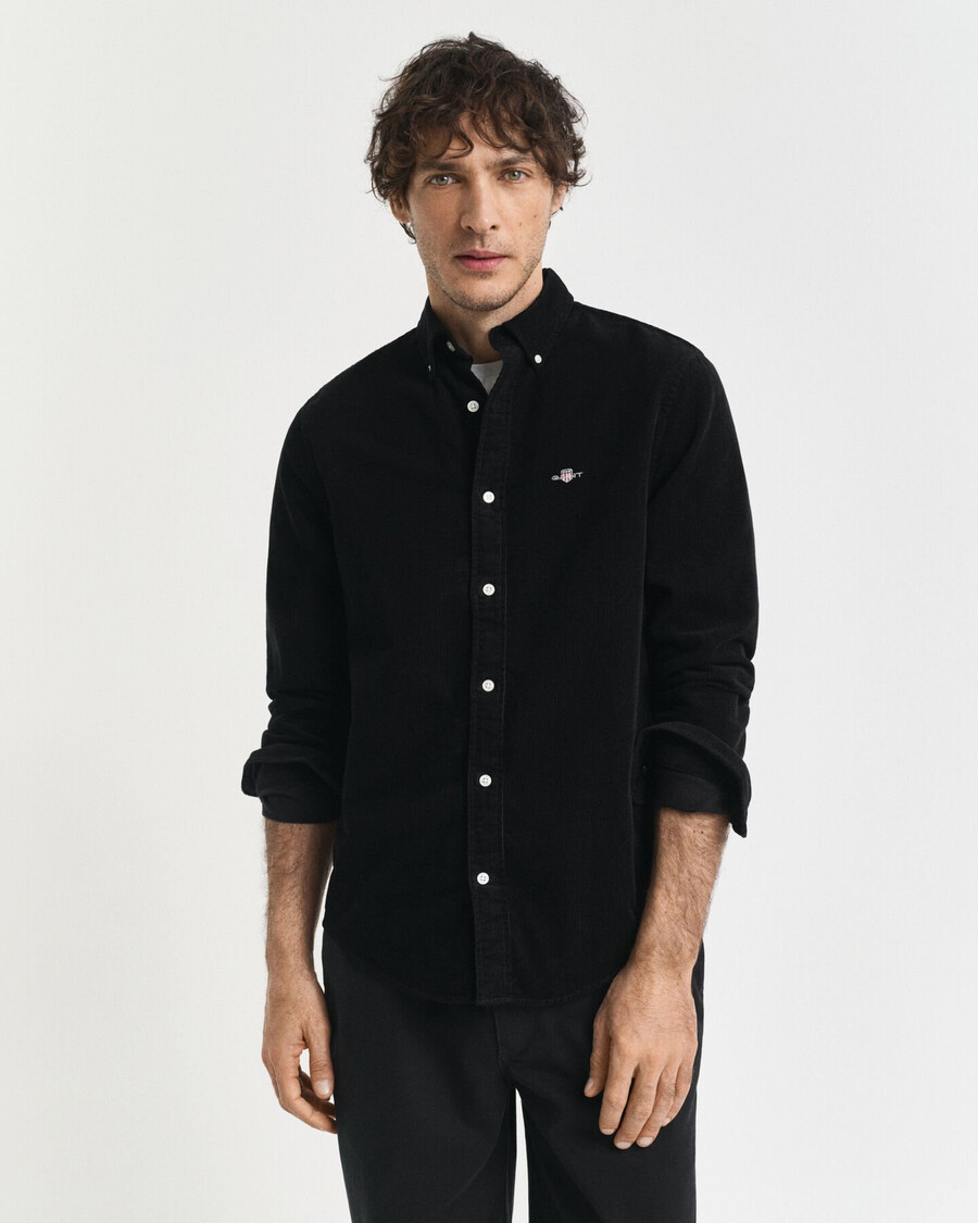 camisa de veludo cotelê de algodão com corte regular - preta