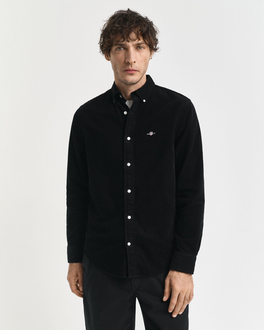 camisa de veludo cotelê de algodão com corte regular - preta