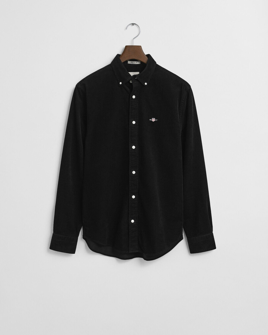 camisa de veludo cotelê de algodão com corte regular - preta
