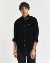 camisa de veludo cotelê de algodão com corte regular - preta