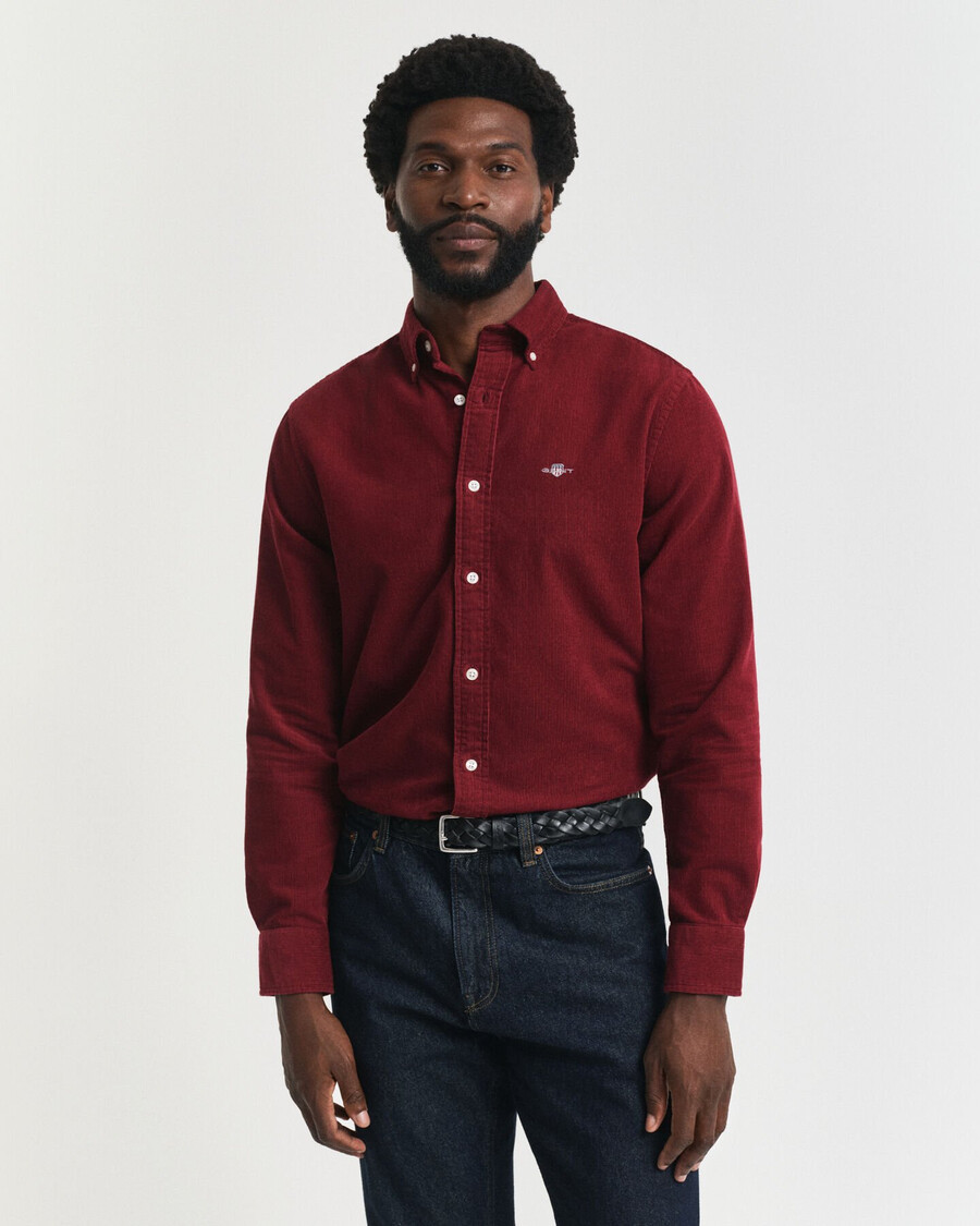 camisa de veludo cotelê de algodão com modelagem regular - vermelho encorpado