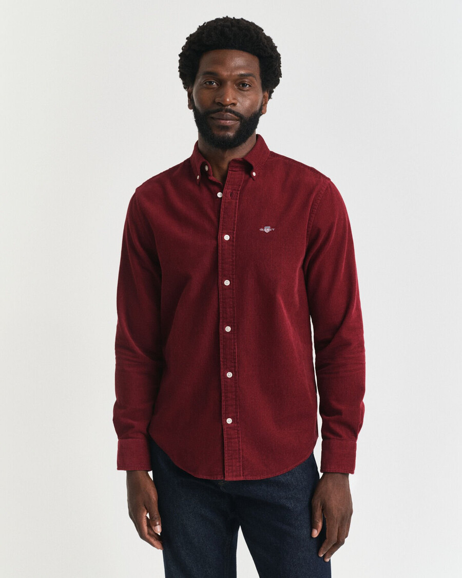 camisa de veludo cotelê de algodão com modelagem regular - vermelho encorpado