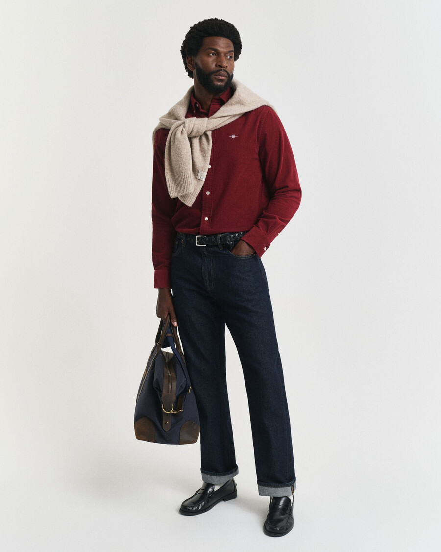 camisa de veludo cotelê de algodão com modelagem regular - vermelho encorpado