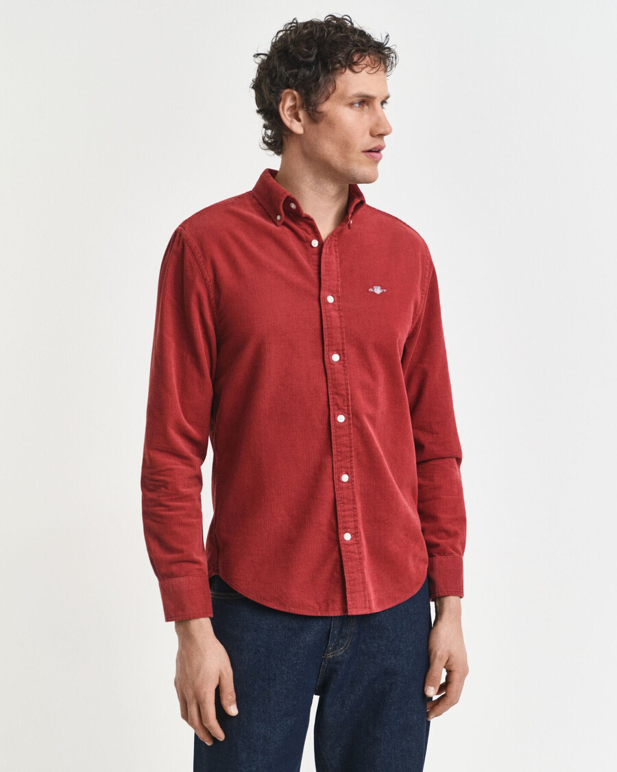 camisa de veludo cotelê de algodão com corte regular - cor ferrugem moderna