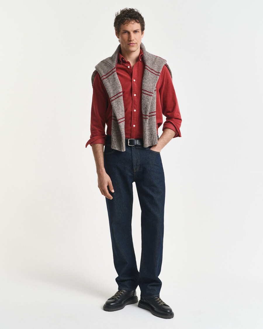 camisa de veludo cotelê de algodão com corte regular - cor ferrugem moderna