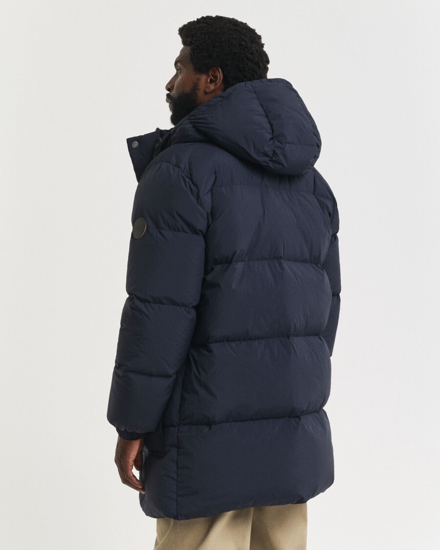 casaco parka acolchoado de penas - azul noite