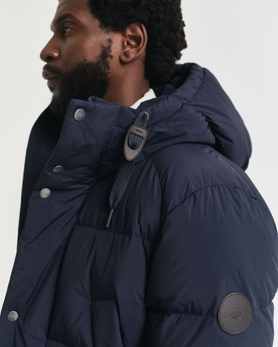 casaco parka acolchoado de penas - azul noite