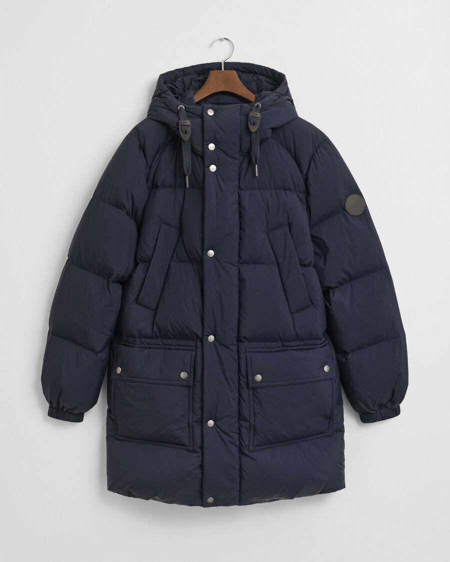 casaco parka acolchoado de penas - azul noite