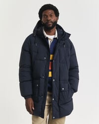casaco parka acolchoado de penas - azul noite