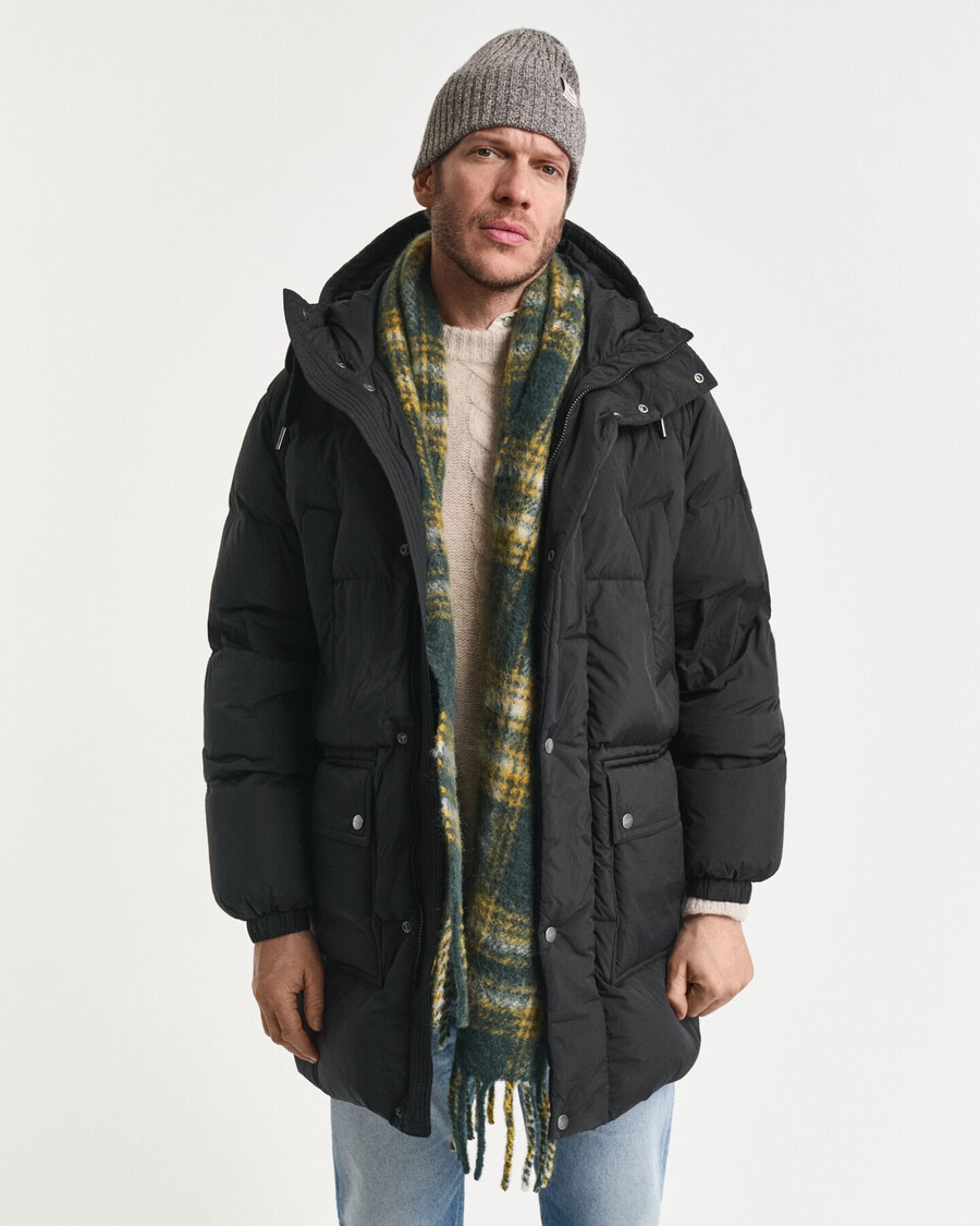 casaco parka acolchoado de penas - preto