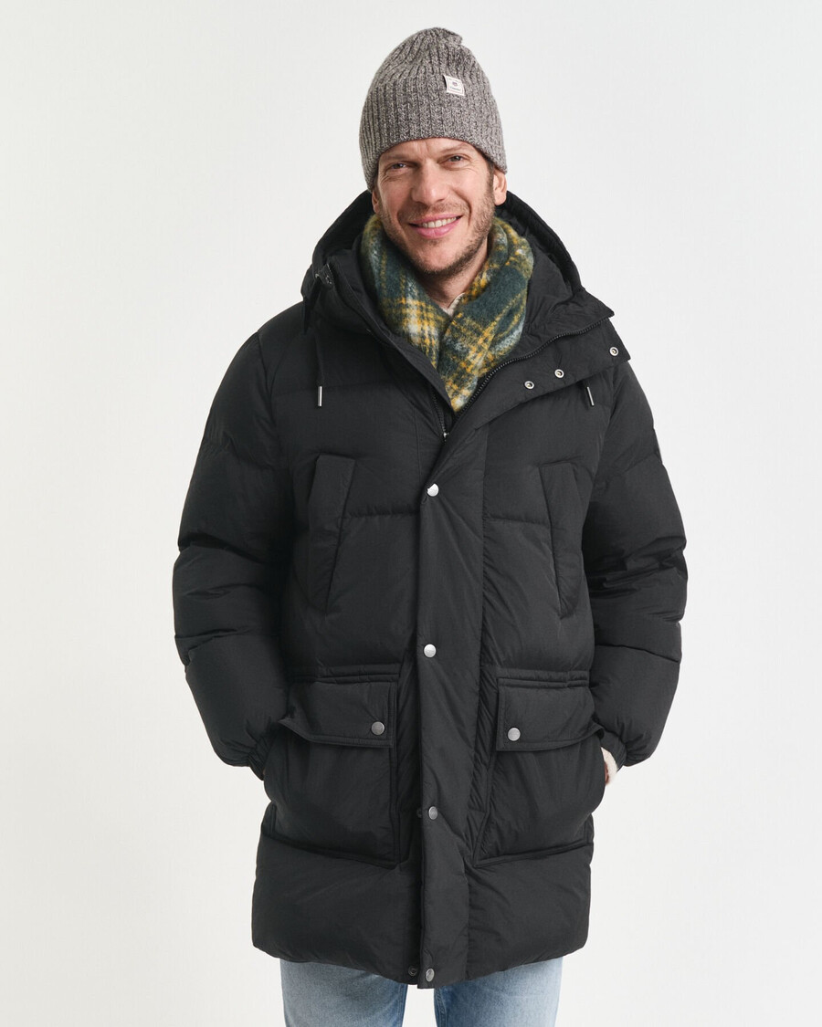 casaco parka acolchoado de penas - preto