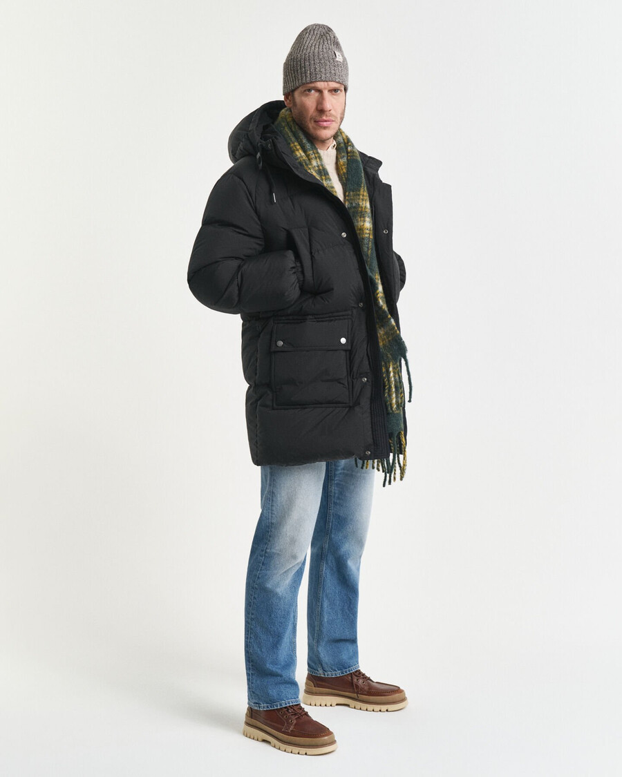 casaco parka acolchoado de penas - preto