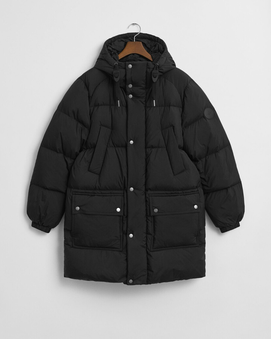 casaco parka acolchoado de penas - preto