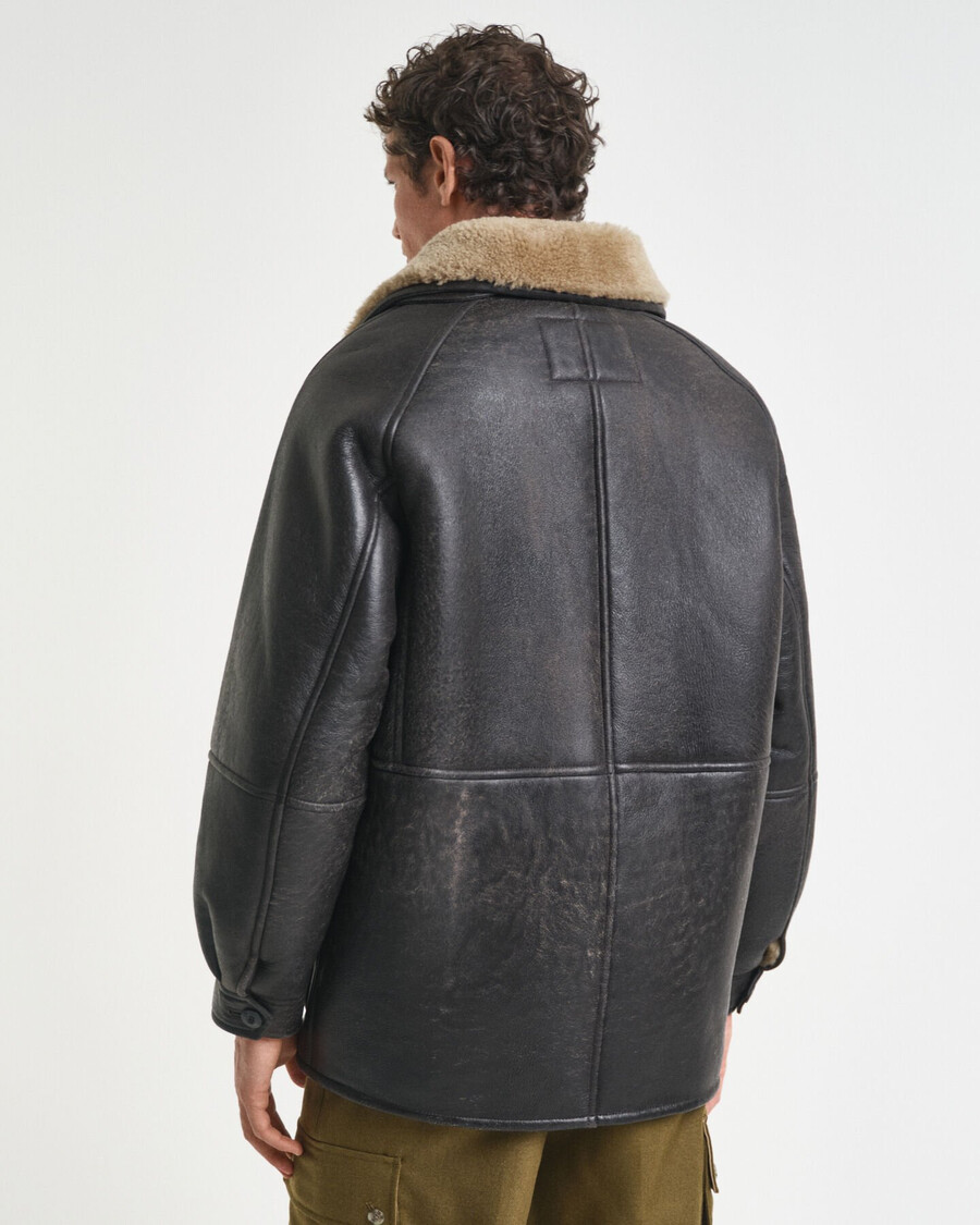 jaqueta de couro com forro de pele de carneiro wornin leather - marrom escuro