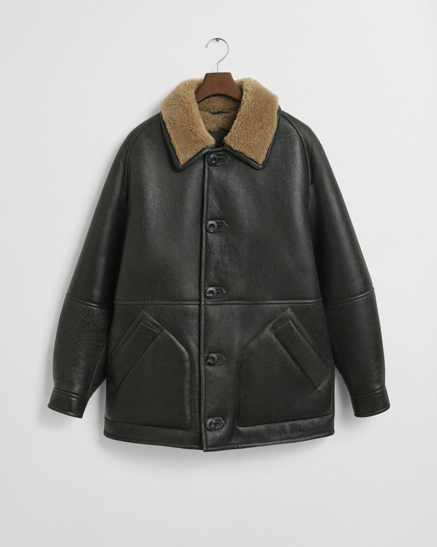 jaqueta de couro com forro de pele de carneiro wornin leather - marrom escuro