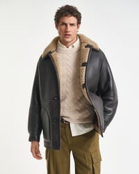 jaqueta de couro com forro de pele de carneiro wornin leather - marrom escuro