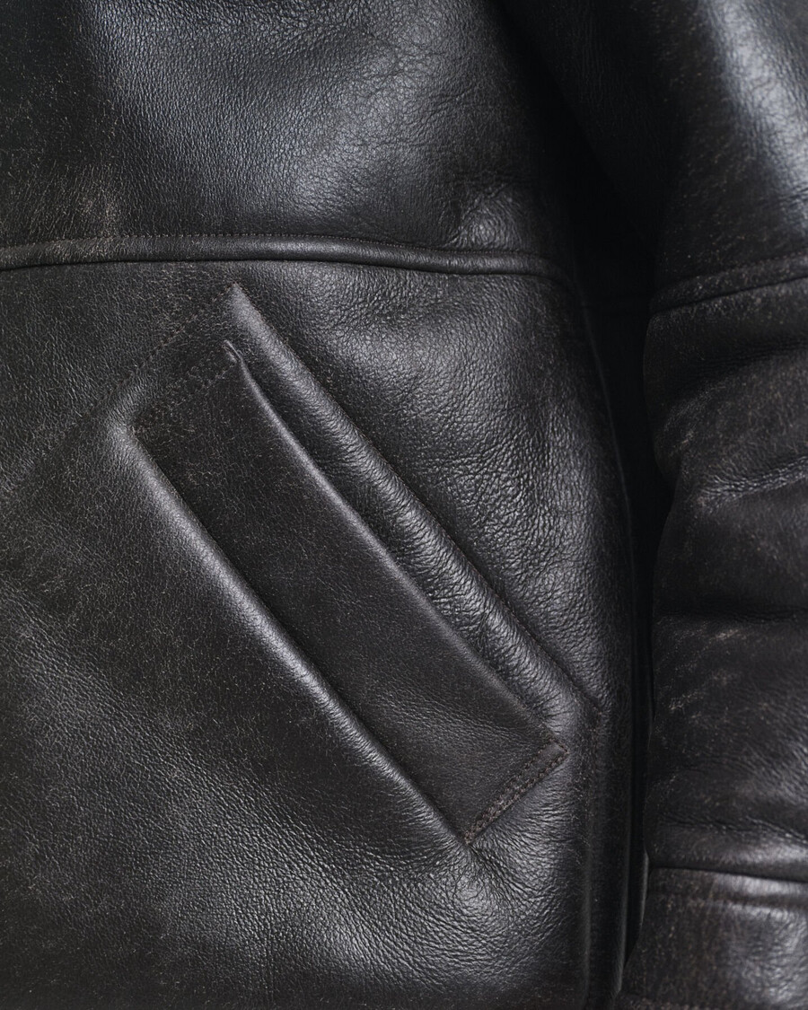 jaqueta de couro com forro de pele de carneiro wornin leather - marrom escuro