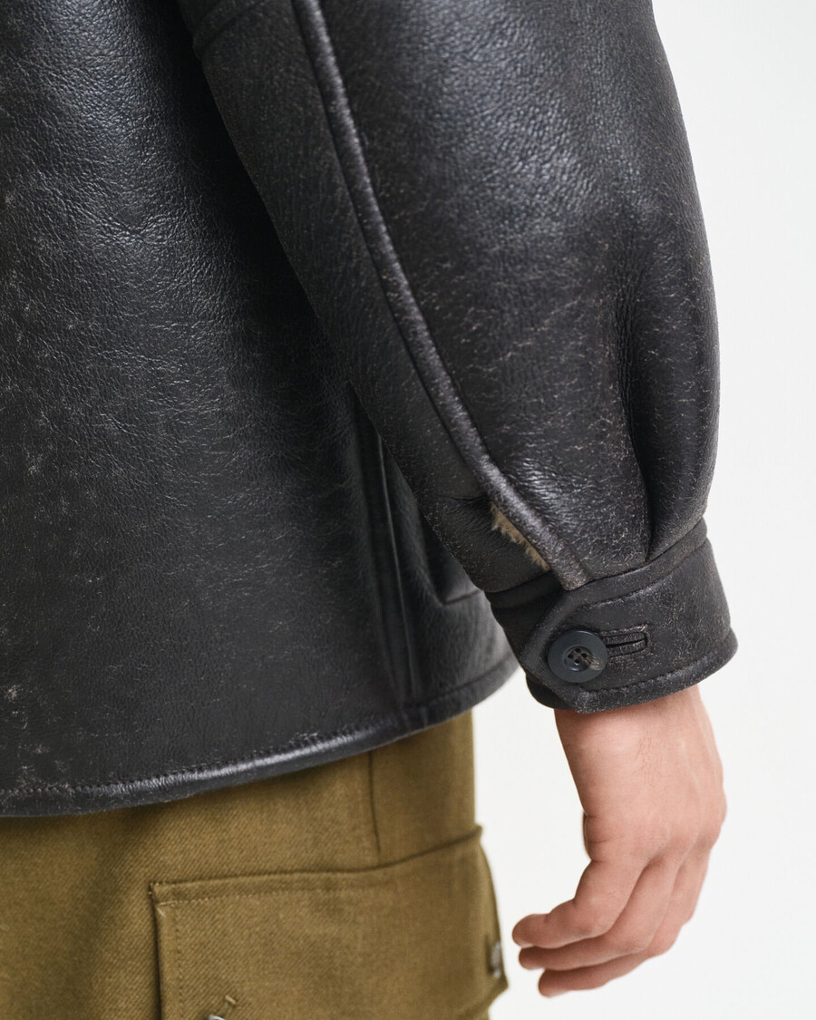 jaqueta de couro com forro de pele de carneiro wornin leather - marrom escuro