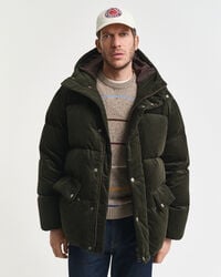 jaqueta puffer de veludo cotelê - verde musgo escuro