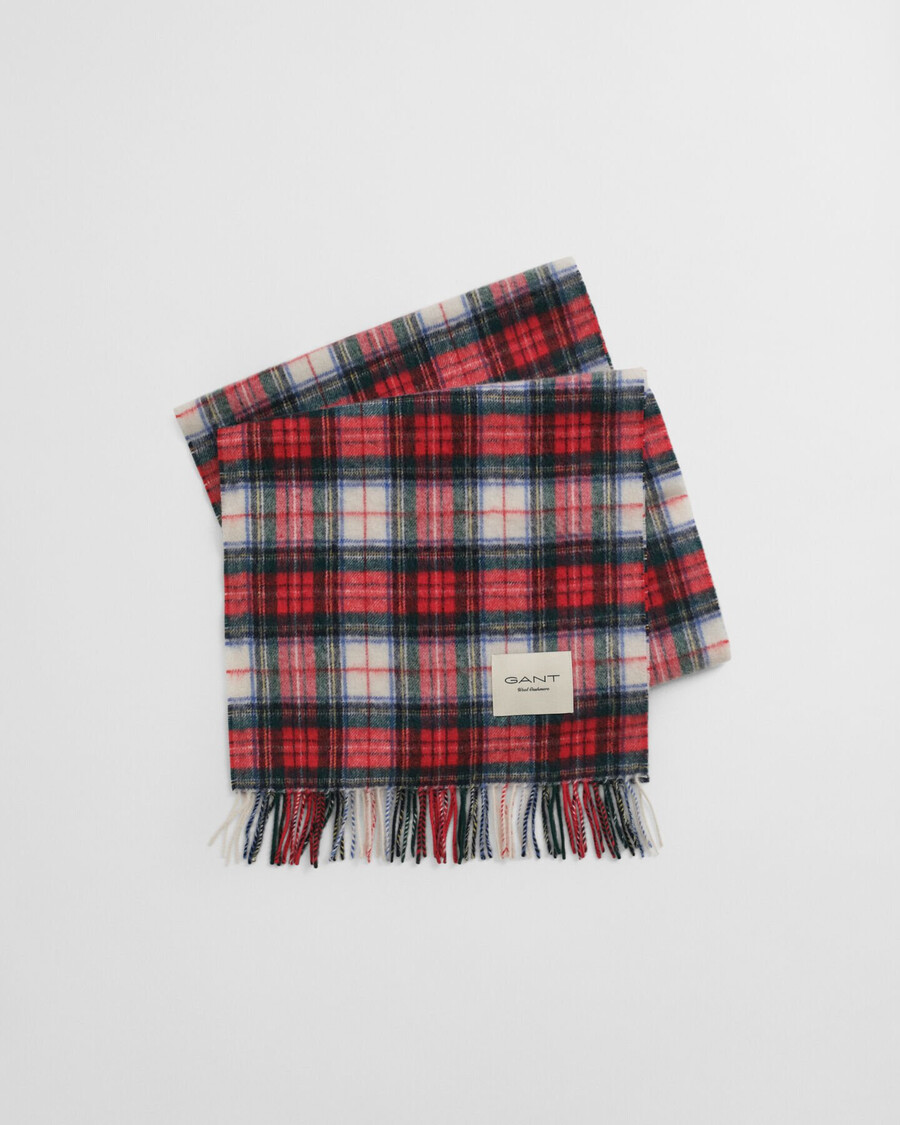 cachecol xadrez em cashmere - vermelho rubi