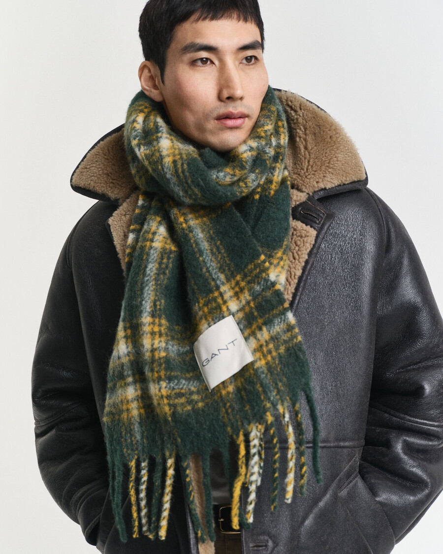 cachecol xadrez em mistura de mohair e alpaca - verde tartan
