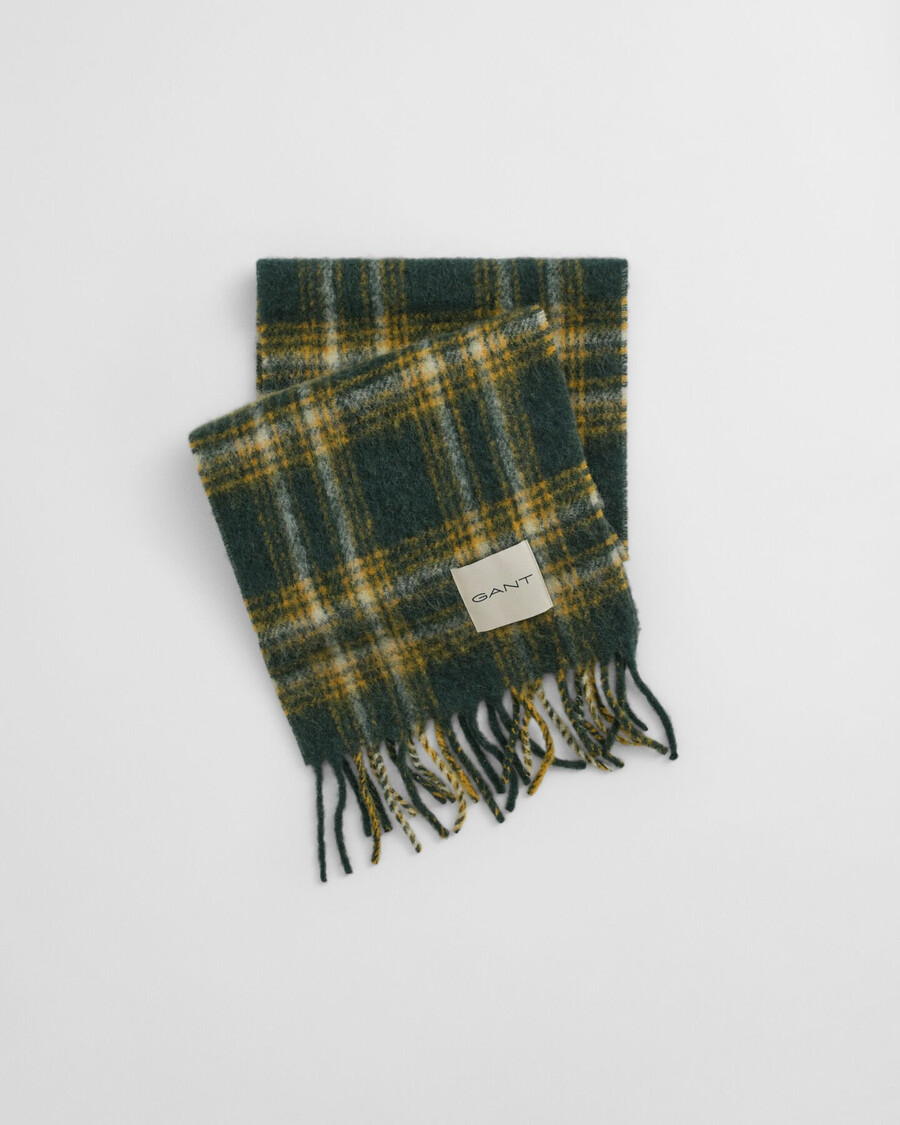 cachecol xadrez em mistura de mohair e alpaca - verde tartan