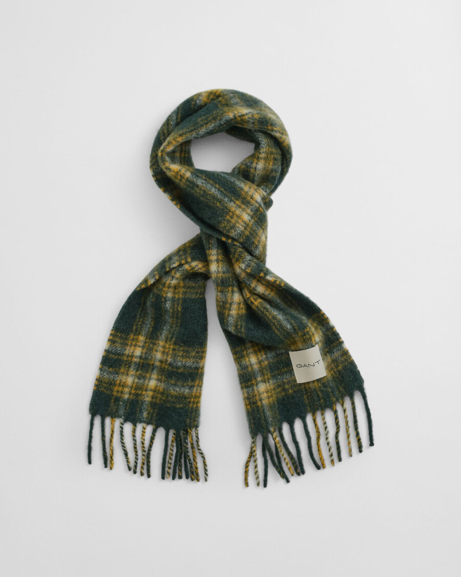 cachecol xadrez em mistura de mohair e alpaca - verde tartan