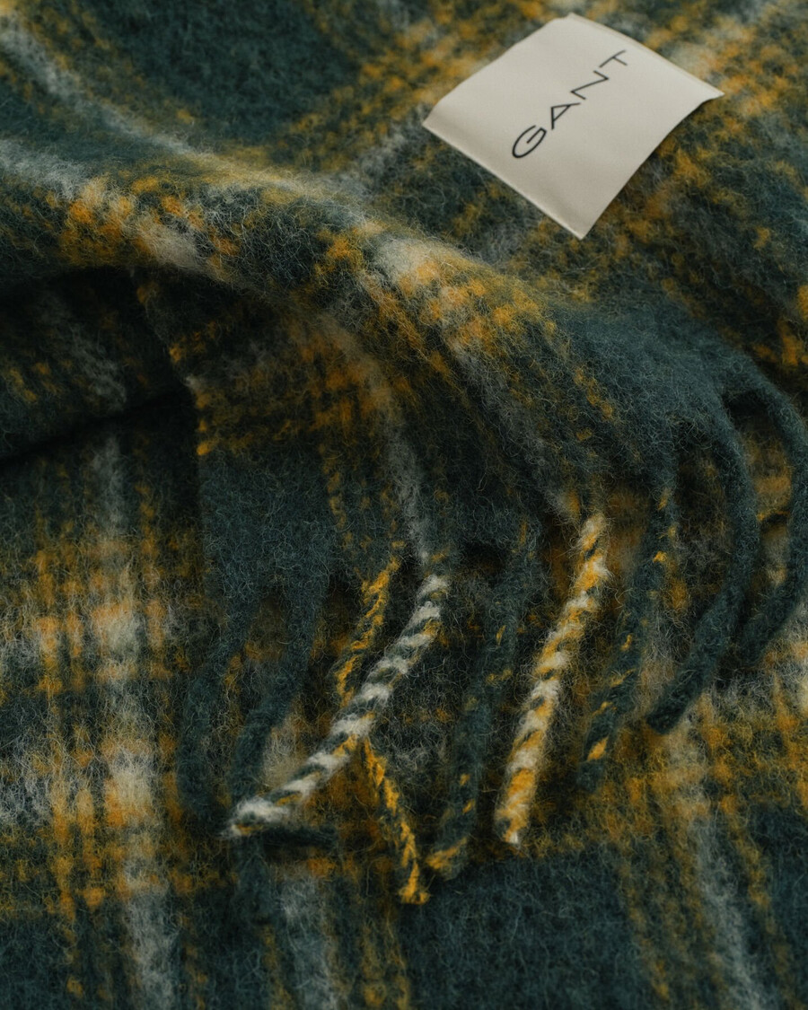 cachecol xadrez em mistura de mohair e alpaca - verde tartan