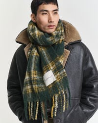 cachecol xadrez em mistura de mohair e alpaca - verde tartan