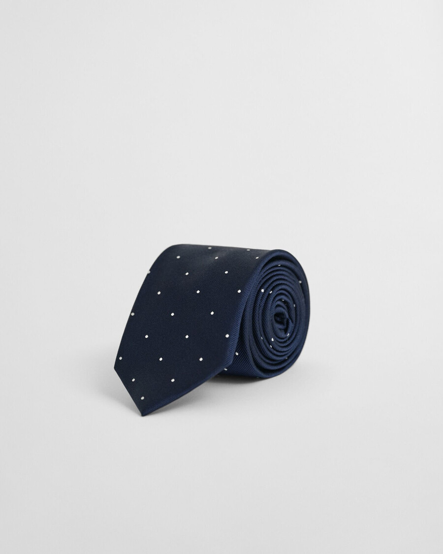 gravata de seda com bolinhas - azul marinho