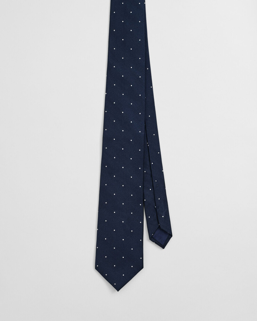 gravata de seda com bolinhas - azul marinho